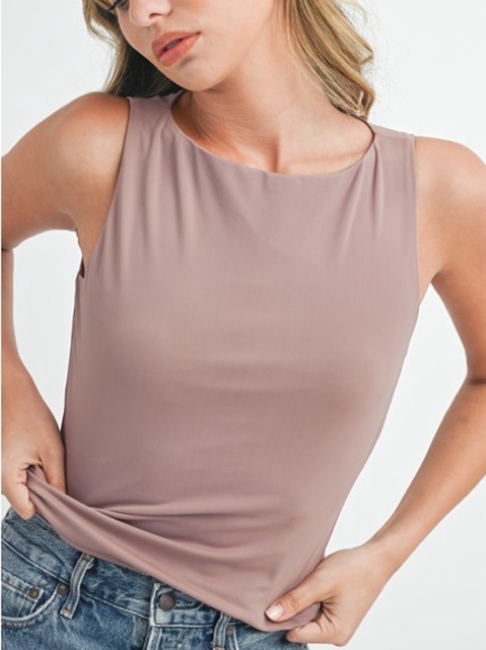 LUSH - Buttery Knit Boat Neck Tank in Soft Brown - Size : S